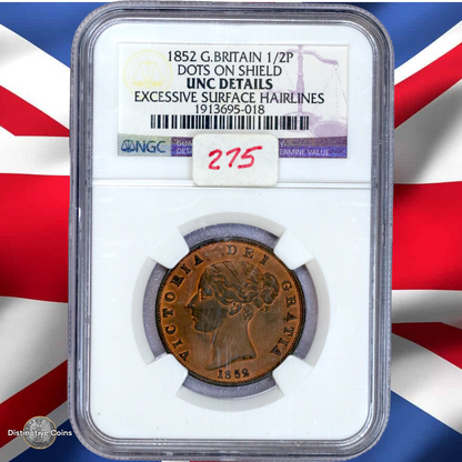 Great Britain 1852 1/2 Penny NGC Unc Details - GBS064