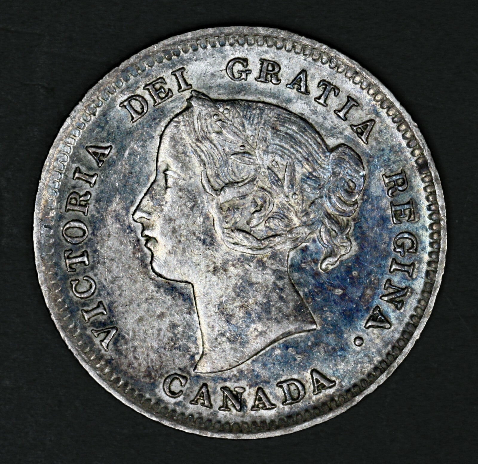 Canada 1899 Silver 5 Cents Blue Toned AU+  A3176