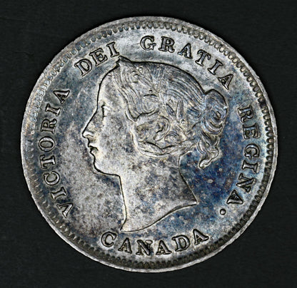 Canada 1899 Silver 5 Cents Blue Toned AU+  A3176