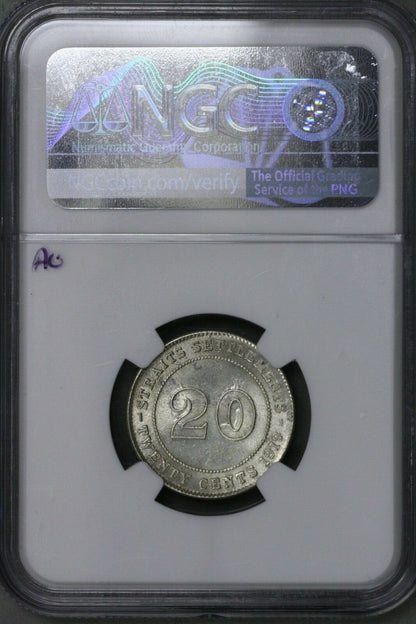 Straits Settlements 1919B 20 Cents NGC UNC Details Rev Spot Removed   S715