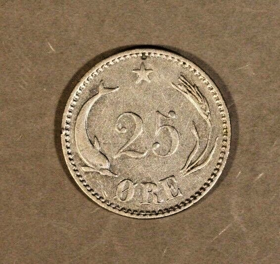 1900/1800 VBP Denmark 25 Ore Silver Overdate       
