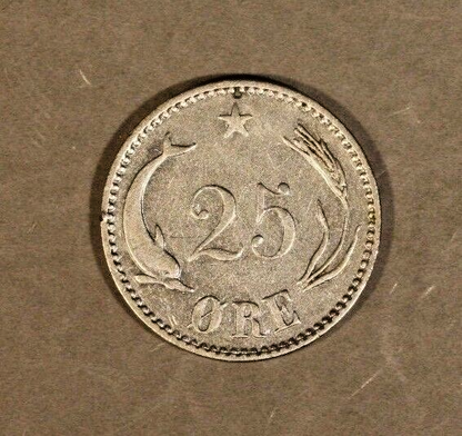 1900/1800 VBP Denmark 25 Ore Silver Overdate       