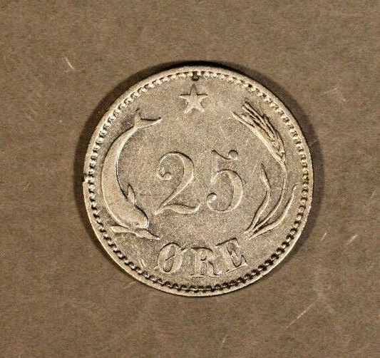 1900/1800 VBP Denmark 25 Ore Silver Overdate       