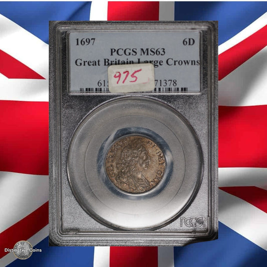 Great Britain 1697 6 Pence PCGS MS63 Large crowns