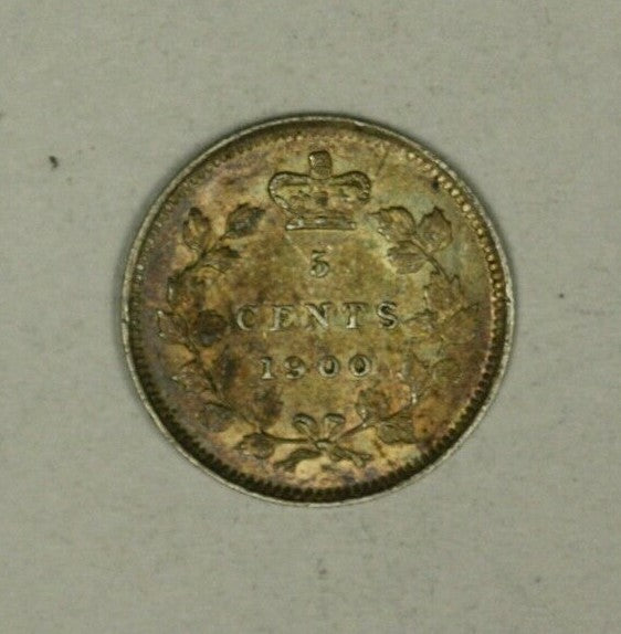 Canada Silver 5 Cents 1900 Round 0 - Colorful AU+  A2216