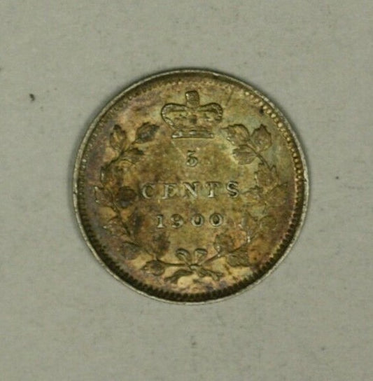 Canada Silver 5 Cents 1900 Round 0 - Colorful AU+  A2216
