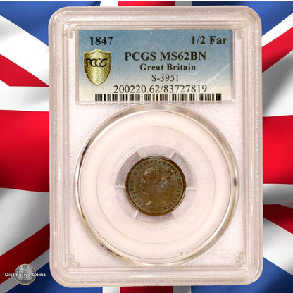 Great Britain 1847 1/2 Farthing PCGS MS62BN - GBS023
