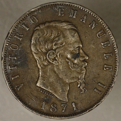 Italy 1871 M 5 Lire toned dark XF