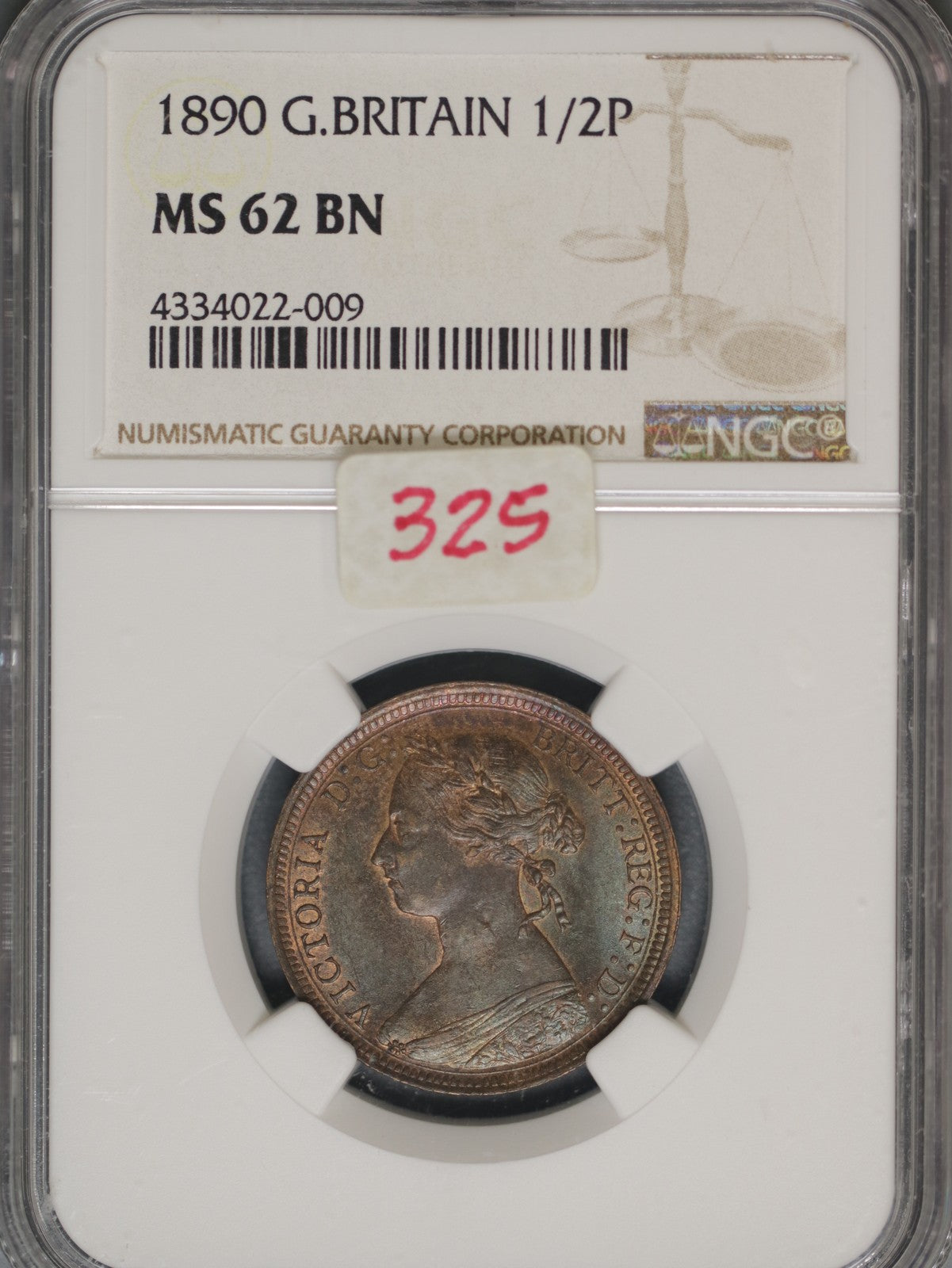 Great Britain 1890 1/2 Penny K-754 NGC MS62 BN