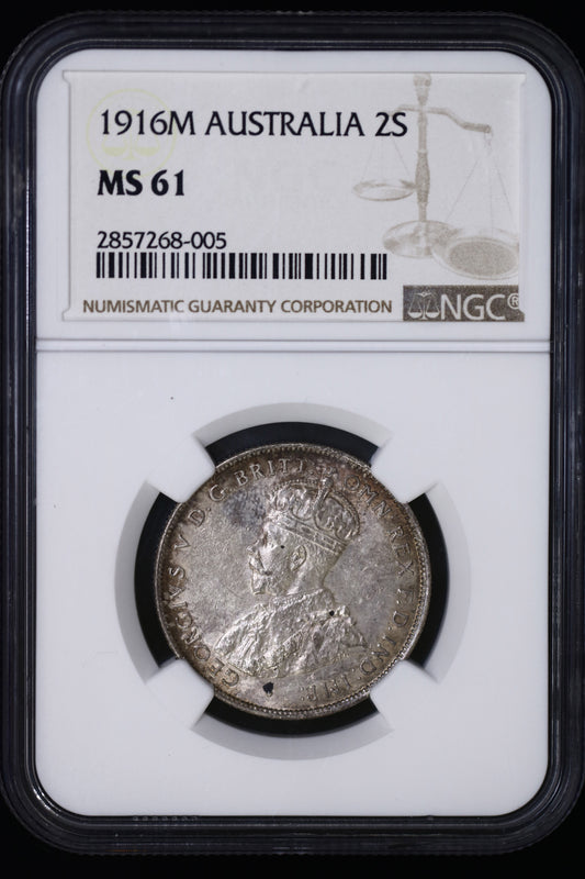 Australia 1916 M 2 Shilling (Florin) NGC MS-61 S873