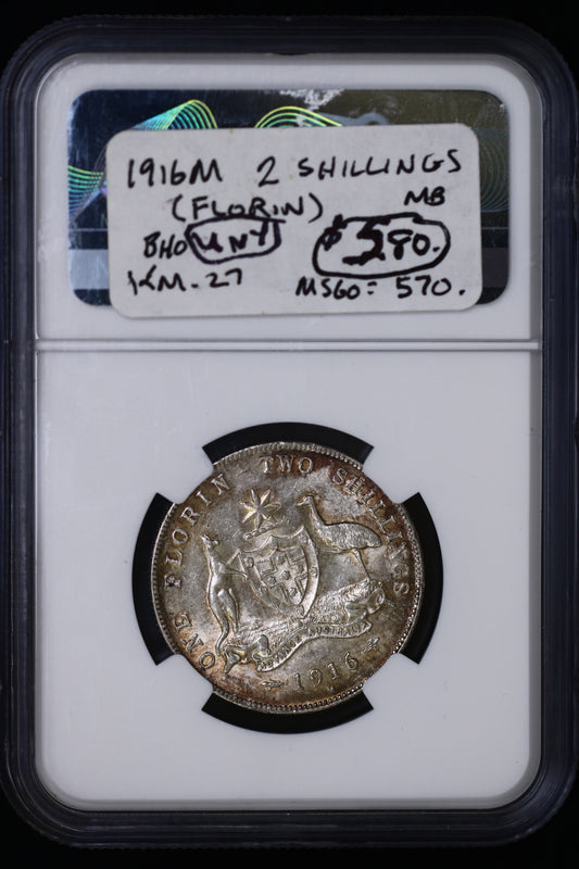 Australia 1916 M 2 Shilling (Florin) NGC MS-61 S873