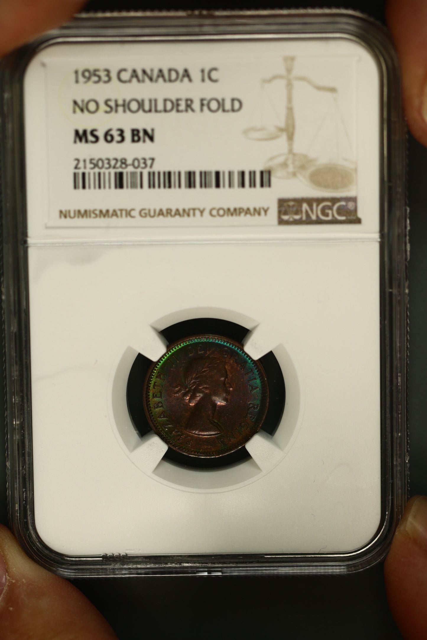 Canada 1953 One Cent No Shoulder Fold MS-65 S791