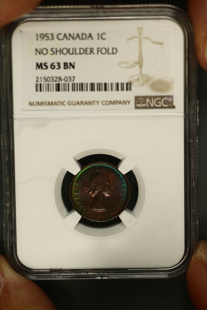 Canada 1953 One Cent No Shoulder Fold MS-65 S791