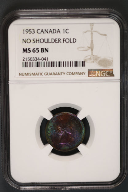 Canada 1953 One Cent No Shoulder Fold MS-65 S794