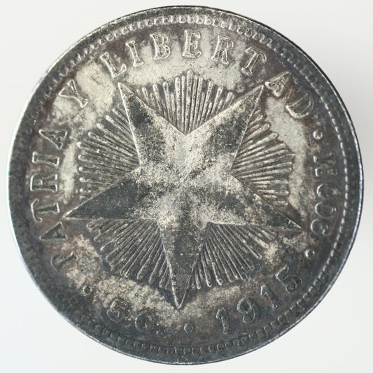 Cuba 1915 Fine Reading 20 Centavos High Relief Star A3528