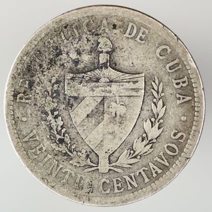 Cuba 1915 Course Reading 20 Centavos High Relief Star A3532