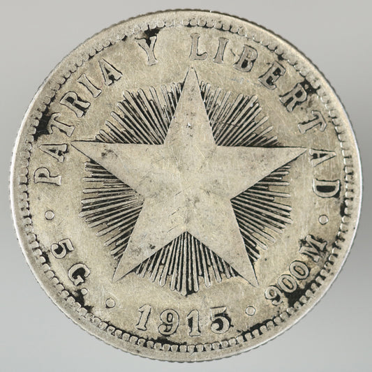 Cuba 1915 Course Reading 20 Centavos High Relief Star A3534