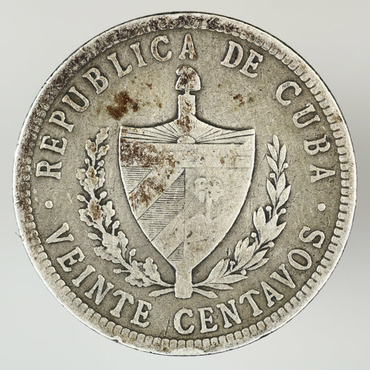 Cuba 1916 Fine Reading 20 Centavos High Relief Star A3535