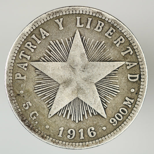 Cuba 1916 Fine Reading 20 Centavos High Relief Star A3535