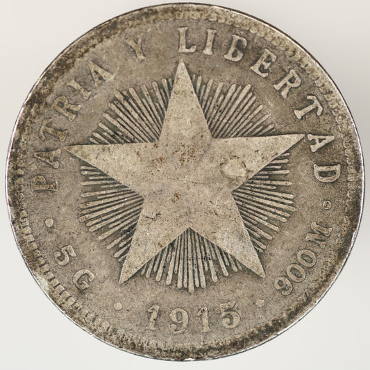 Cuba 1915 Course Reading 20 Centavos High Relief Star A3570
