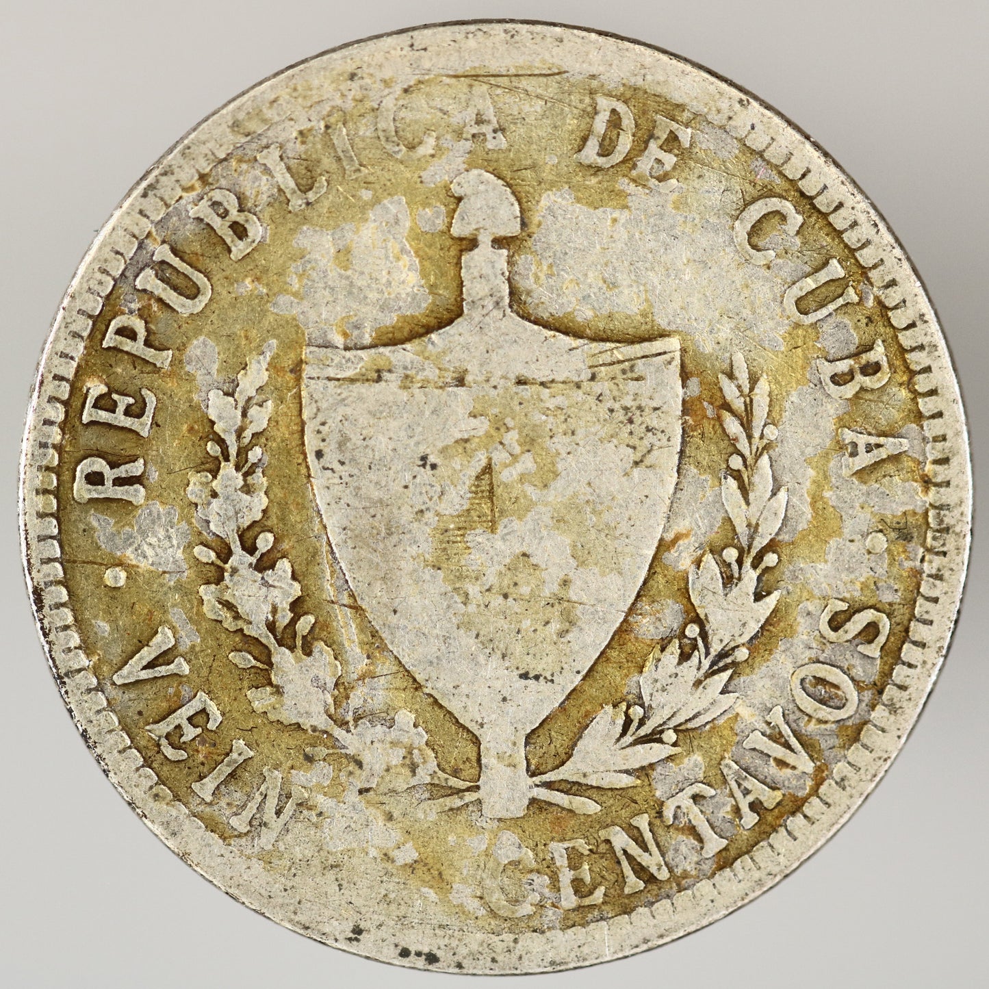 Cuba 1915 Course Reading 20 Centavos Low Relief Star A3567