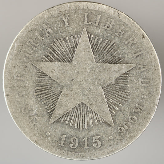 Cuba 1915 Course Reading 20 Centavos High Relief Star A3562