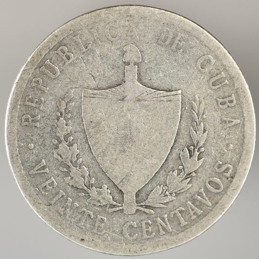 Cuba 1915 Course Reading 20 Centavos High Relief Star A3562