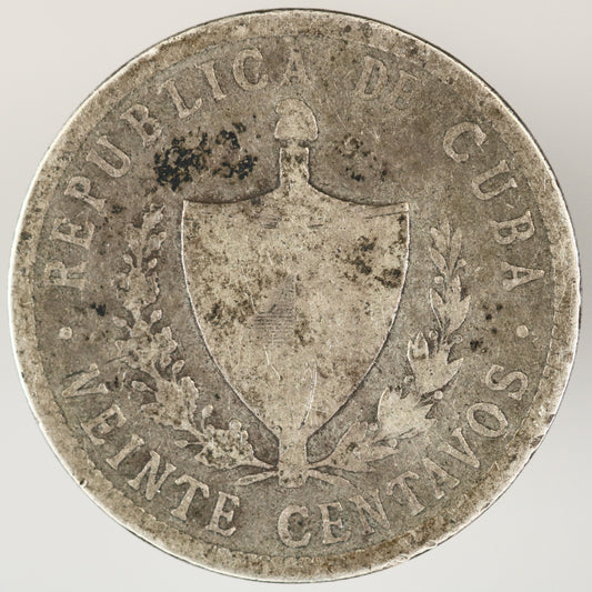 Cuba 1915 Fine Reading 20 Centavos High Relief Star A3564