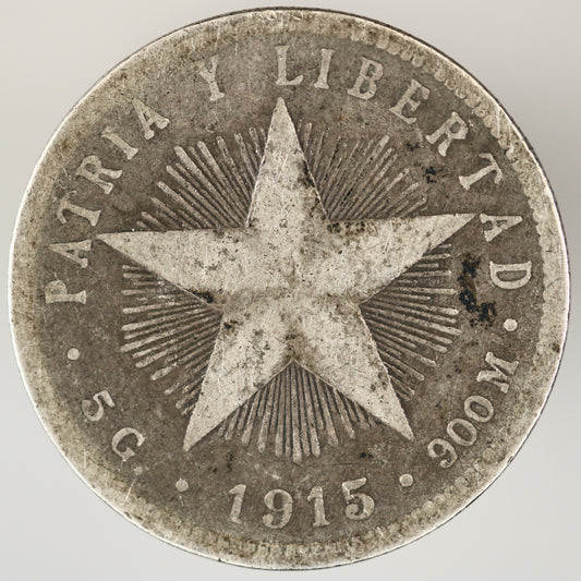 Cuba 1915 Fine Reading 20 Centavos High Relief Star A3564