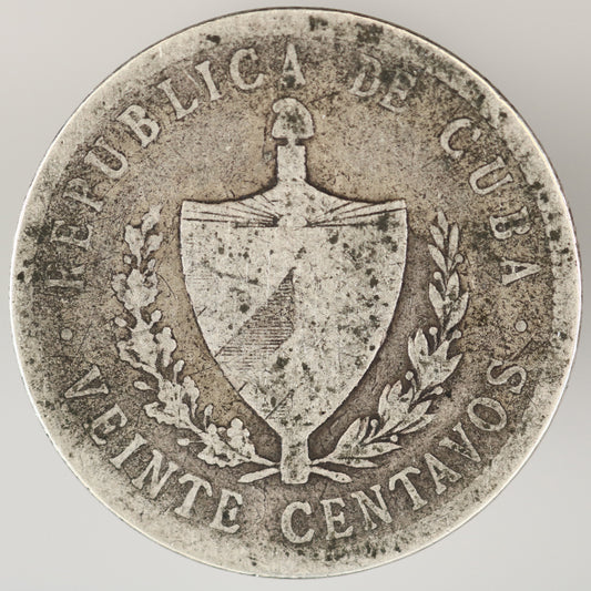 Cuba 1915 Fine Reading 20 Centavos High Relief Star A3571