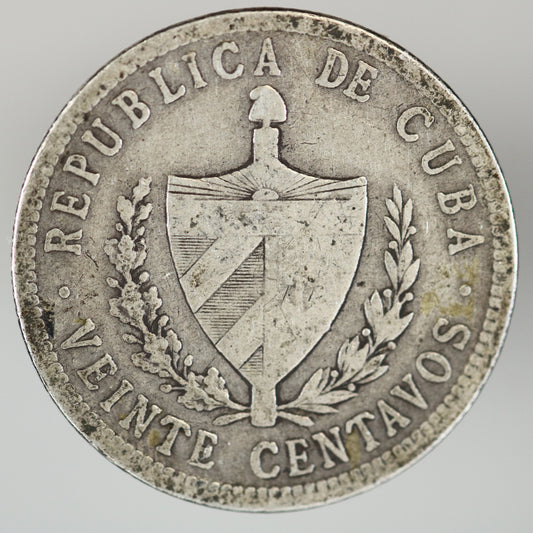 Cuba 1915 Fine Reading 20 Centavos Low Relief Star A3533