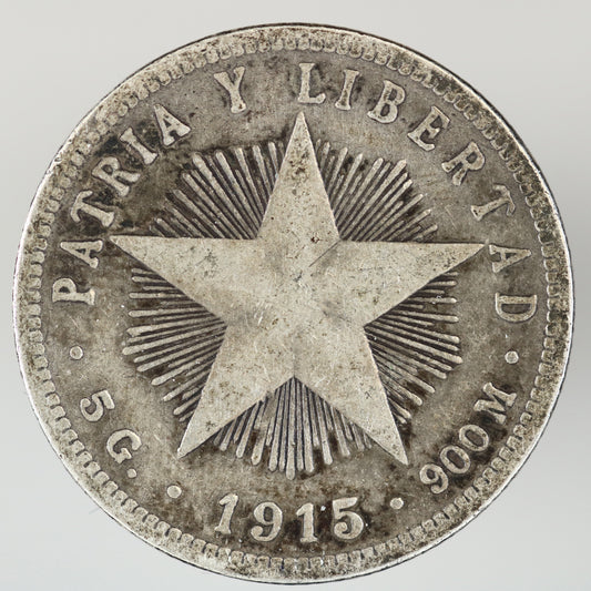 Cuba 1915 Fine Reading 20 Centavos Low Relief Star A3533