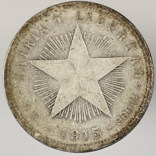 Cuba 1915 Fine Reading 20 Centavos Low Relief Star A3565