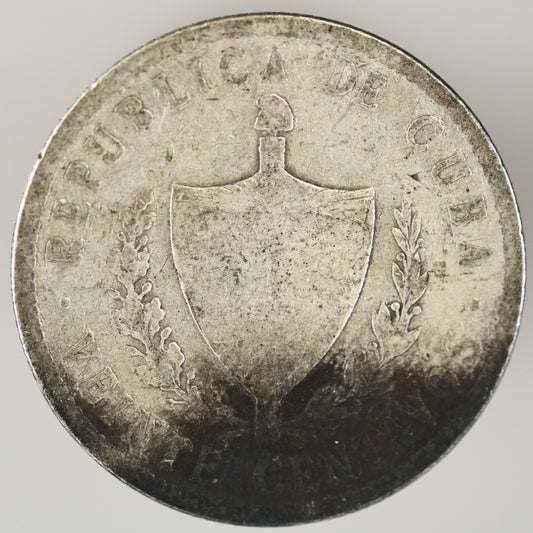 Cuba 1916 Course Reading 20 Centavos Low Relief Star Toned A3563
