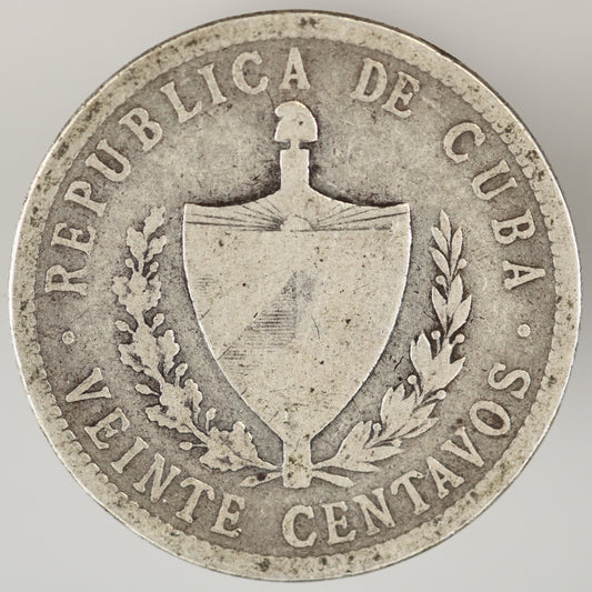Cuba 1916 Fine Reading 20 Centavos Low Relief Star A3566