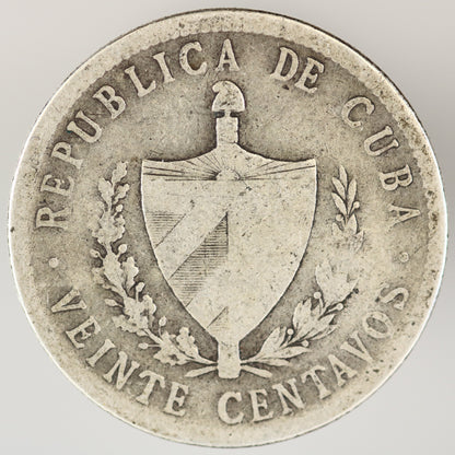Cuba 1920 Course Reading 20 Centavos Low Relief Star A3568