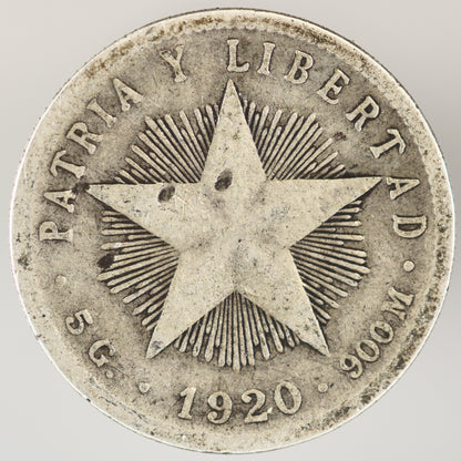 Cuba 1920 Course Reading 20 Centavos Low Relief Star A3568