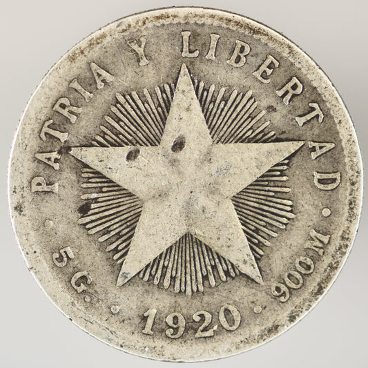Cuba 1920 Course Reading 20 Centavos Low Relief Star A3568