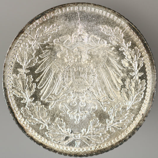 Germany 1918 F German Empire silver 1/2 Mark (Error) A3545