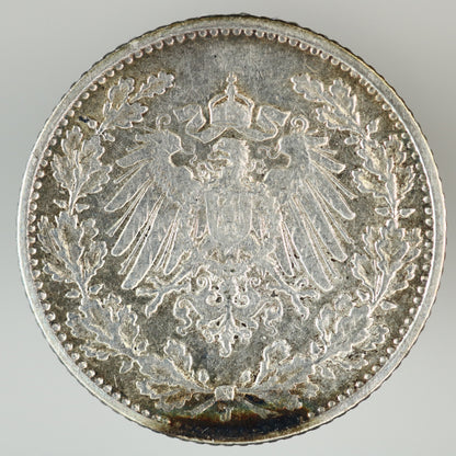 Germany 1907 J German Empire Silver 1/2 Mark A3581