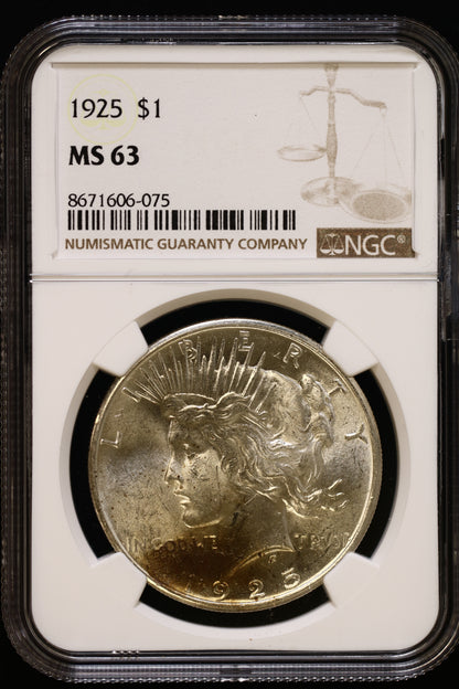 US 1925 Peace Silver Dollar MS-63 NCG S800