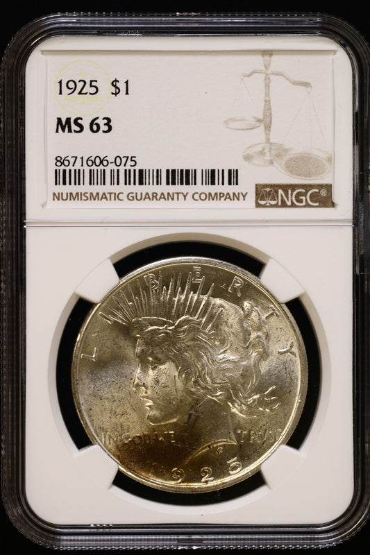 US 1925 Peace Silver Dollar MS-63 NCG S800