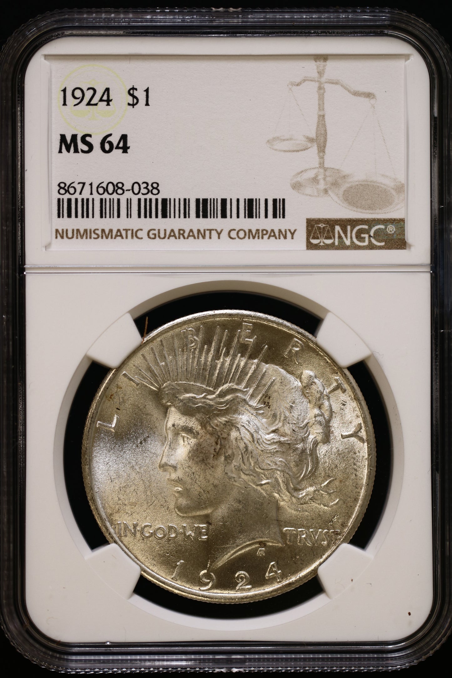 US 1924 Peace Silver Dollar MS-64 NCG S799