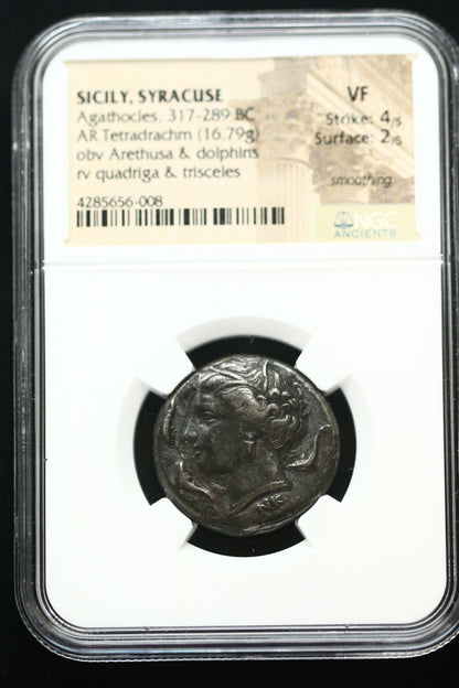 Sicily Syracuse Ag Tetradrachm Agathocles 317-289 BC NGC VF S95