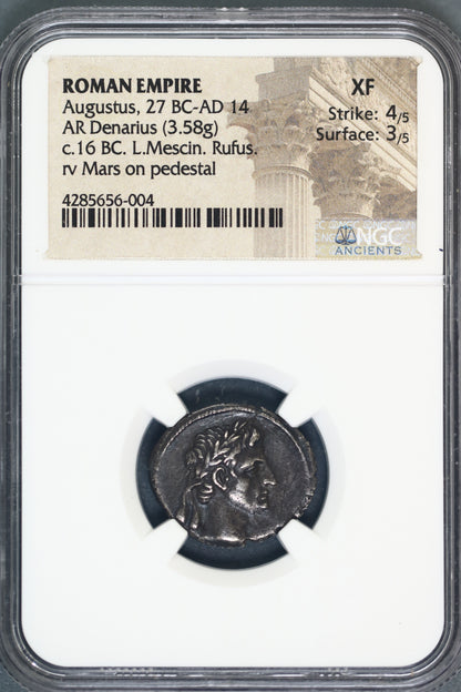 Roman Empire Ag Denarius circa 16 BC  Augustus 27 BC - AD 14   NGC XF   S98