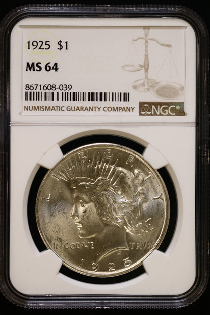 US 1925 Peace Silver Dollar MS-64 NCG S801