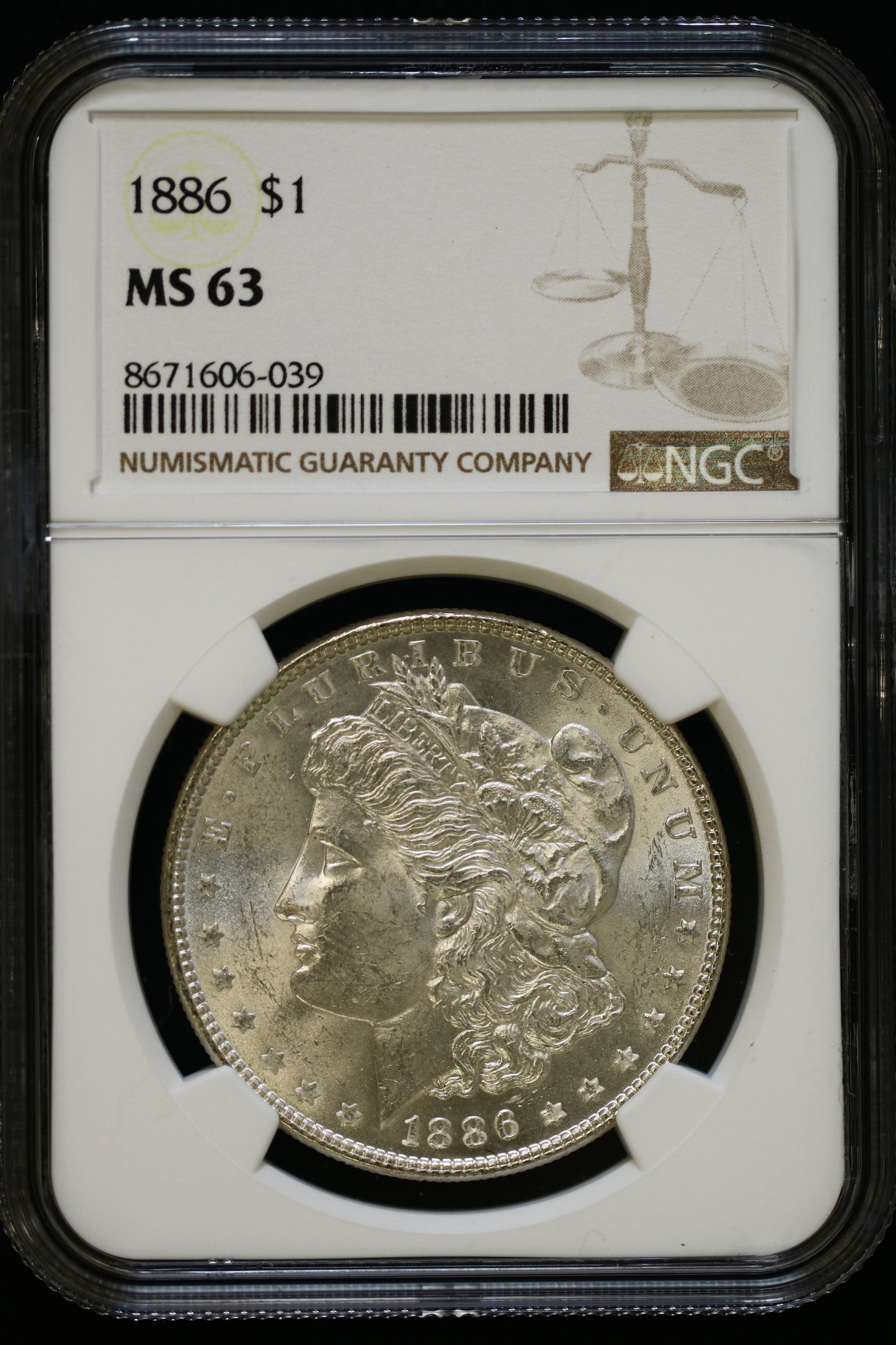 US 1886 Morgan Silver Dollar MS-63 NCG S837