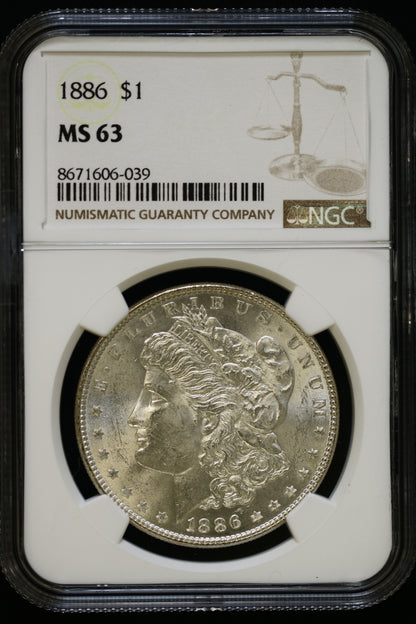 US 1886 Morgan Silver Dollar MS-63 NCG S837