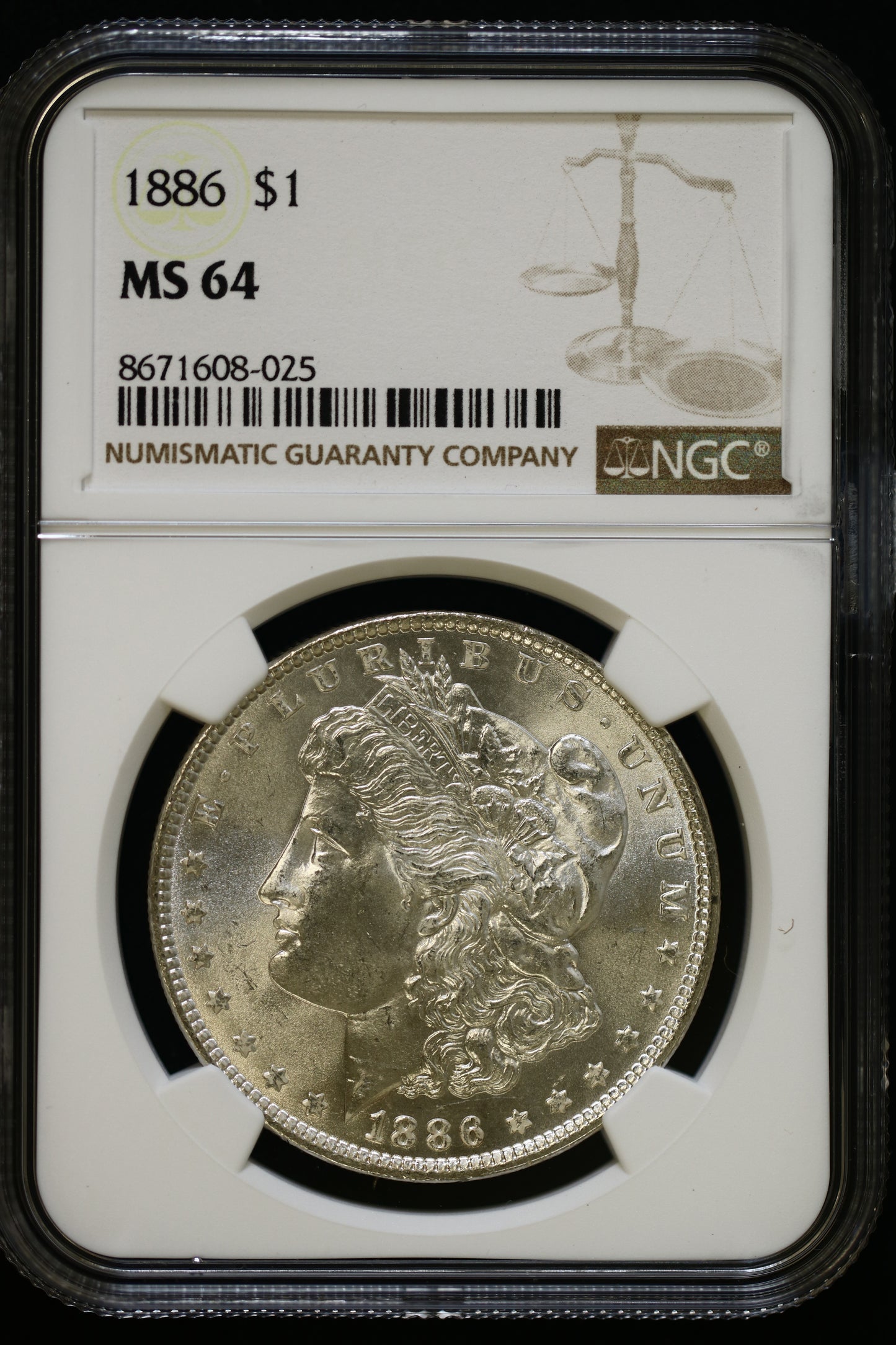 US 1886 Morgan Silver Dollar MS-64 NCG S838