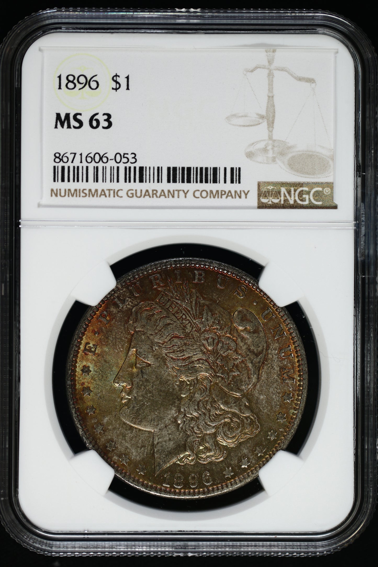 US 1896 Morgan Silver Dollar MS-63 NCG 'Nicely Toned' S846